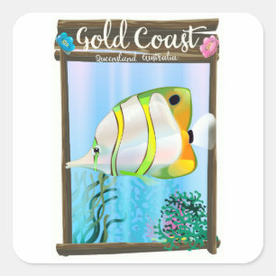 Gold Coast Australia Reiseplakat. Quadratischer Aufkleber