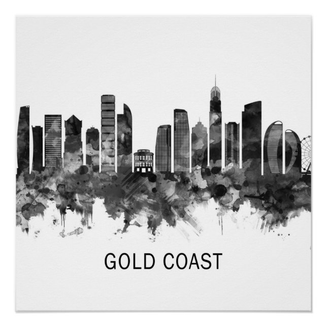Gold Coast Australia Skyline BW Poster (Vorderseite)
