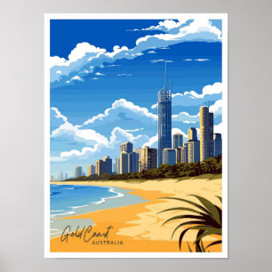 Gold Coast Australien Reise Vintage-Illustration Poster