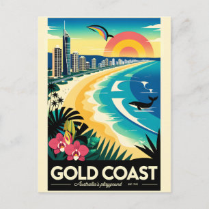 Gold Coast Australien Retro-Reiseposter-Kunst Postkarte