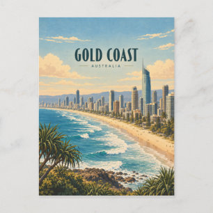 Gold Coast Australien Vintage Reise Kunst Postkarte