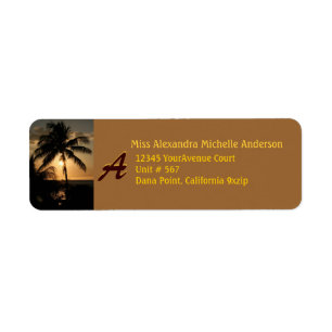 Gold- Coastsonnenuntergang-Palme mit Monogramm