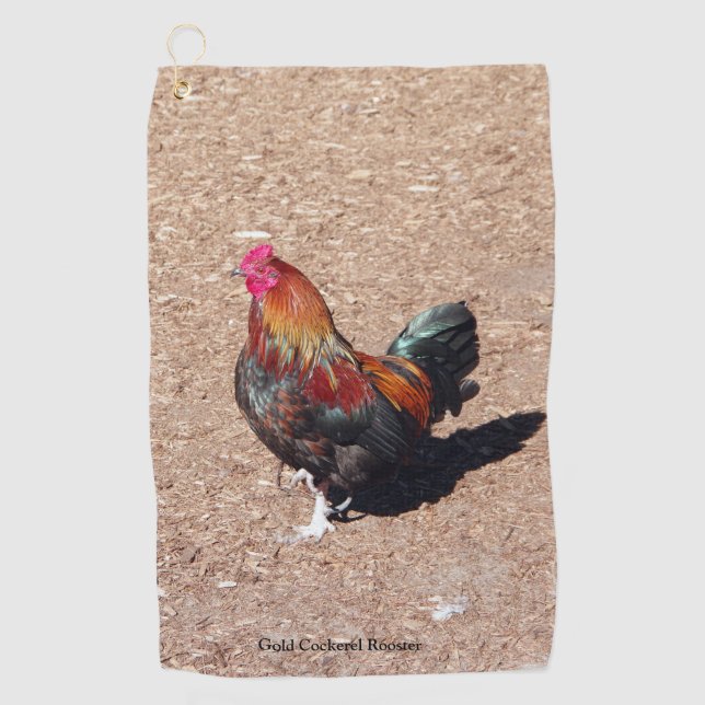 Gold Cockerel Hahn Golfhandtuch (Vorderseite)