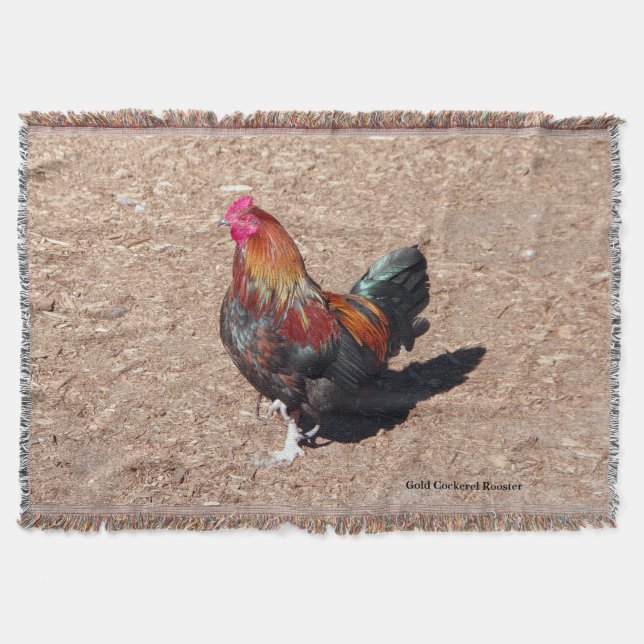Gold Cockerel Rooster Throw Blanket Decke (Vorderseite)