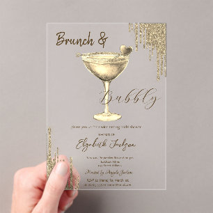 Gold Cocktail Herz Glitter Tropfen Junggesellinnen Acryleinladungen
