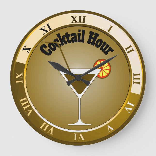 Gold Cocktail Stunden Bar Clock Große Wanduhr (Vorderseite)