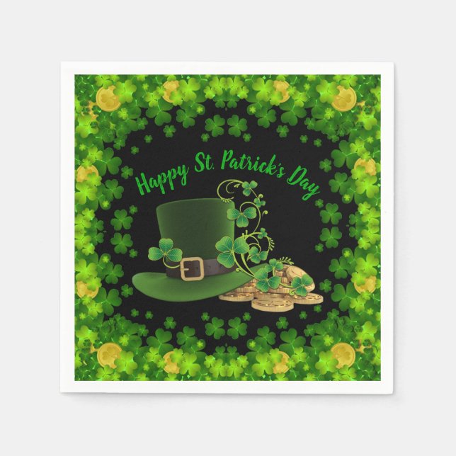 Gold Coins & Kleeblatts St. Patrick's Day Serviette (Vorderseite)