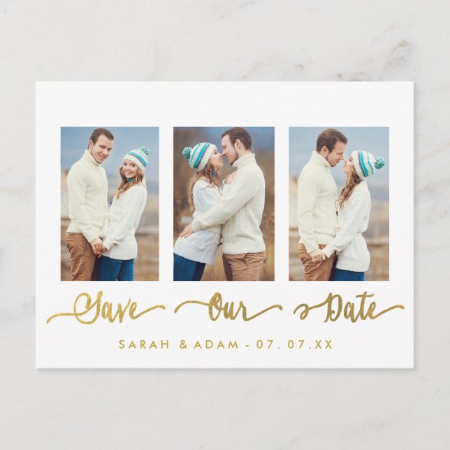 Gold Collage Foto Save the Date Postkarte (Vorderseite)
