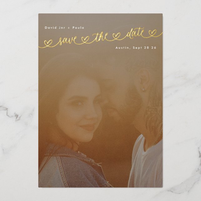 Gold College Sweet Hearts Photo Save The date Folieneinladung (Vorderseite)