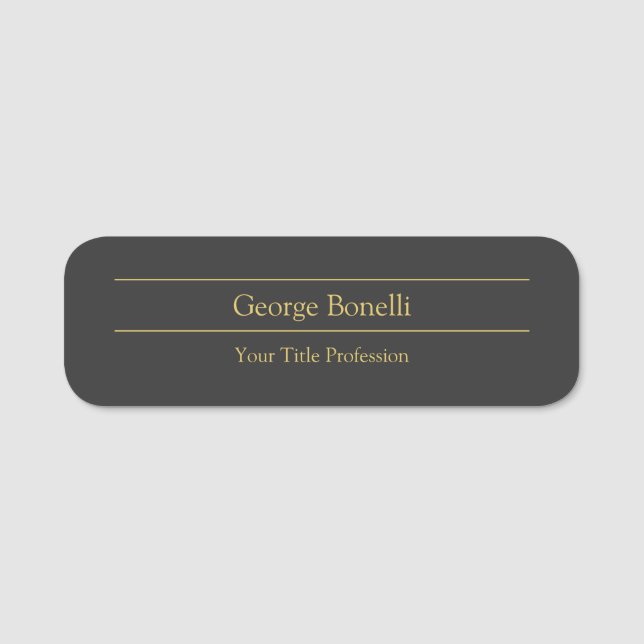 Gold Color Gray Classic Personal Customize Chic Namensschild (Vorderseite)