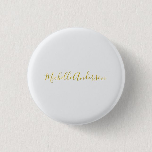 Gold Color Modern Minimalistischer Handschriftname Button (Vorderseite)