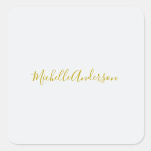 Gold Color Modern Minimalistischer Handschriftname Quadratischer Aufkleber