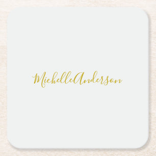 Gold Color Modern Minimalistischer Handschriftname Rechteckiger Pappuntersetzer