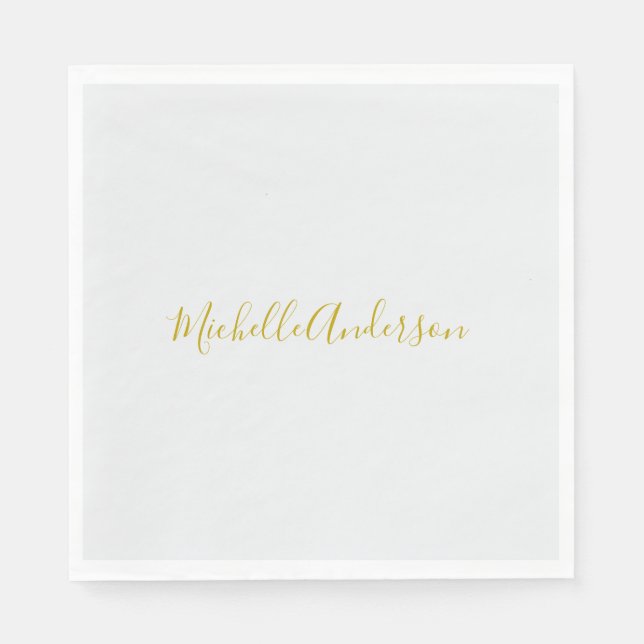 Gold Color Modern Minimalistischer Handschriftname Serviette (Vorderseite)