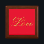 Gold Color Script Red Liebe Wedding Calligraphy Erinnerungskiste<br><div class="desc">Sie können die Schriftart und Farben leicht ändern. Sie können auch Ihr Logo und das Hintergrundbild hinzufügen,  wie Sie möchten.</div>