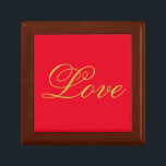 Gold Color Script Red Liebe Wedding Calligraphy Erinnerungskiste<br><div class="desc">Sie können die Schriftart und Farben leicht ändern. Sie können auch Ihr Logo und das Hintergrundbild hinzufügen,  wie Sie möchten.</div>
