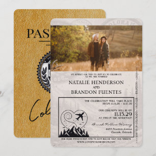 Gold Colorado Passport Hochzeit Einladung