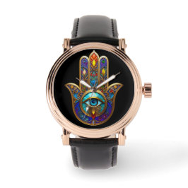Gold Colorful Hamsa Turquoise Sapphire Third Eye Armbanduhr