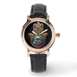 Gold Colorful Hamsa Turquoise Sapphire Third Eye Armbanduhr