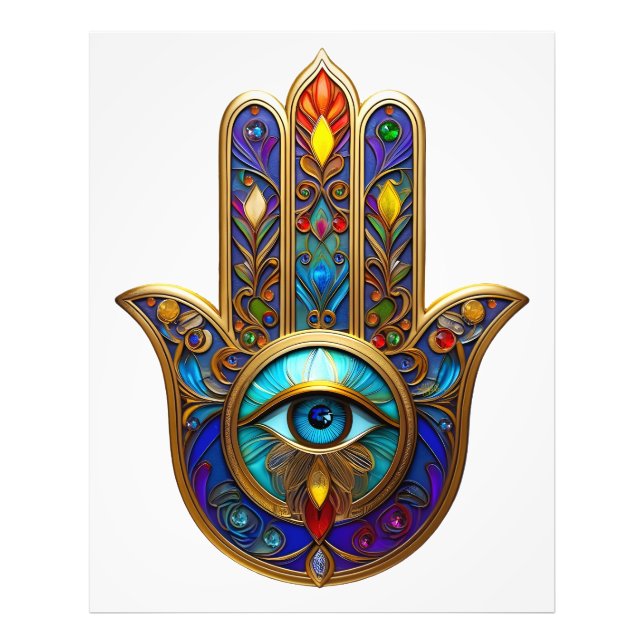 Gold Colorful Hamsa Turquoise Sapphire Third Eye  Fotodruck (Vorne)