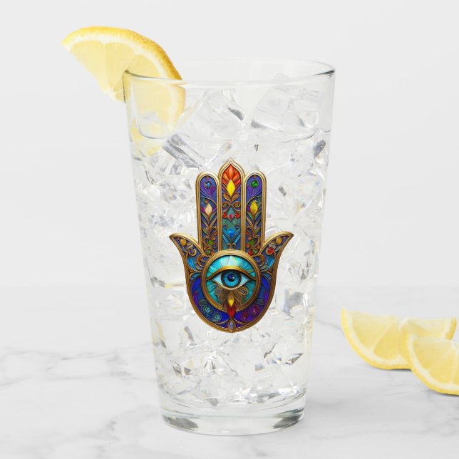 Gold Colorful Hamsa Turquoise Sapphire Third Eye  Glas (Vorderseite Ice)