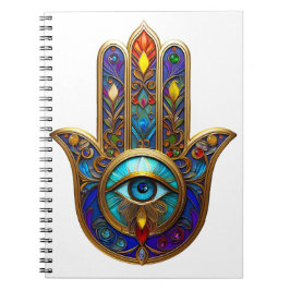 Gold Colorful Hamsa Turquoise Sapphire Third Eye Notizblock