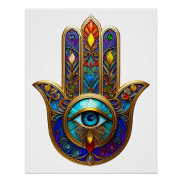 Gold Colorful Hamsa Turquoise Sapphire Third Eye Poster