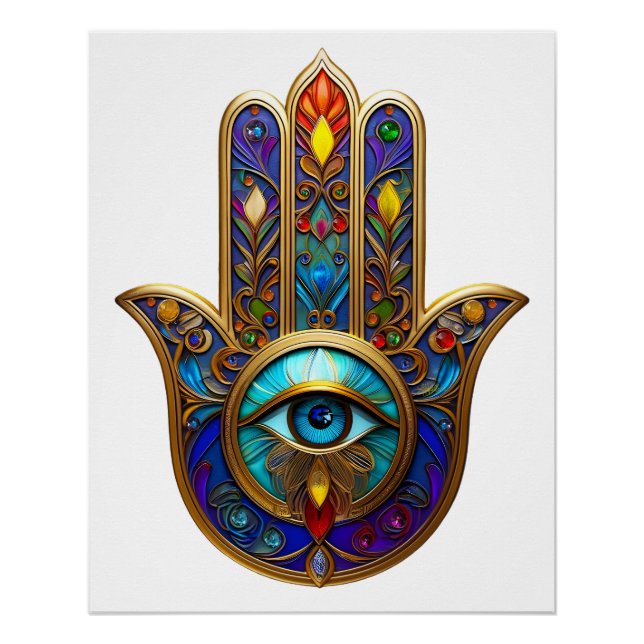 Gold Colorful Hamsa Turquoise Sapphire Third Eye  Poster (Vorderseite)