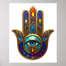 Gold Colorful Hamsa Turquoise Sapphire Third Eye Poster
