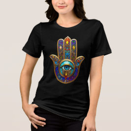 Gold Colorful Hamsa Turquoise Sapphire Third Eye Tri-Blend Shirt