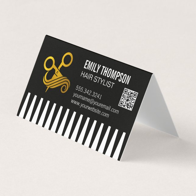 Gold Comb | Hair Stylist | QR Code Visitenkarten (Vorderseite)