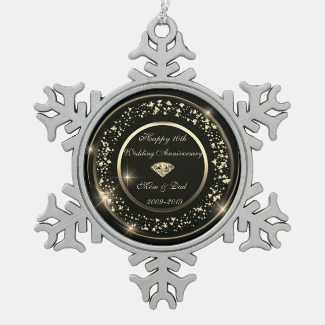 Gold Confetti 10. Hochzeitstag Schneeflocken Zinn-Ornament (Vorderseite)