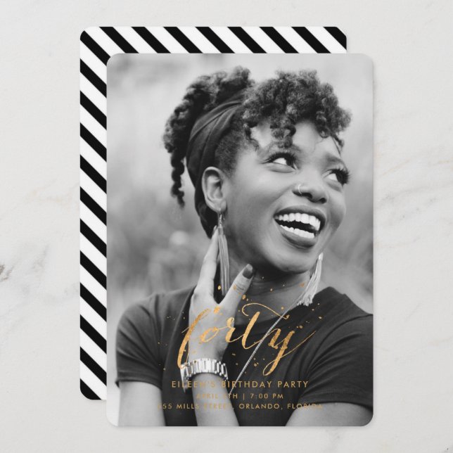 Gold Confetti 40. Vierzigste Geburtstagsfeier Foto Einladung (Vorne/Hinten)