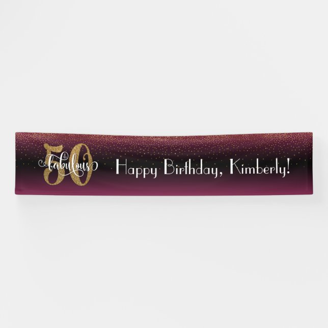 Gold Confetti 50 & Fabulous Hot Pink + Black Ombre Banner (Horizontal)