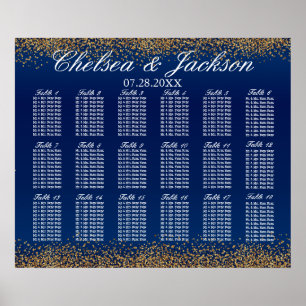 Gold Confetti and Navy Blue -18 Seating Chart Poster