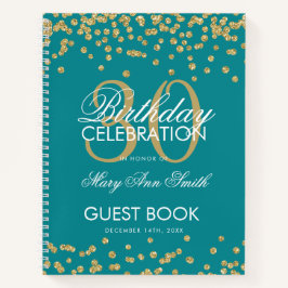 Gold Confetti Aquamarin 30. Geburtstag Gästebuch Notizbuch