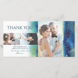 Gold Confetti Aquamarine Wasserfarben Hochzeit Vie Dankeskarte