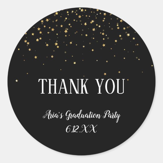 Gold Confetti auf Black Abschluss Vielen Dank Runder Aufkleber (Vorderseite)