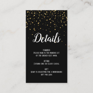 Gold Confetti auf Black Bacheloretto Details Card Begleitkarte