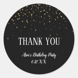 Gold Confetti auf Black Birthday Danke Sticker