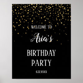 Gold Confetti auf Black Birthday Party Willkommen Poster