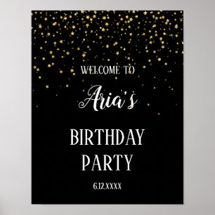 Gold Confetti auf Black Birthday Party Willkommen Poster