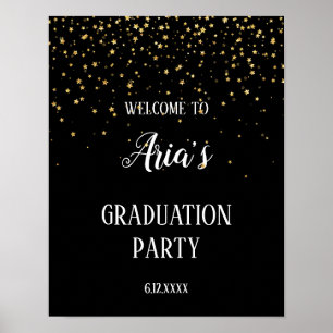 Gold Confetti auf Black Graduation Party Willkomme Poster