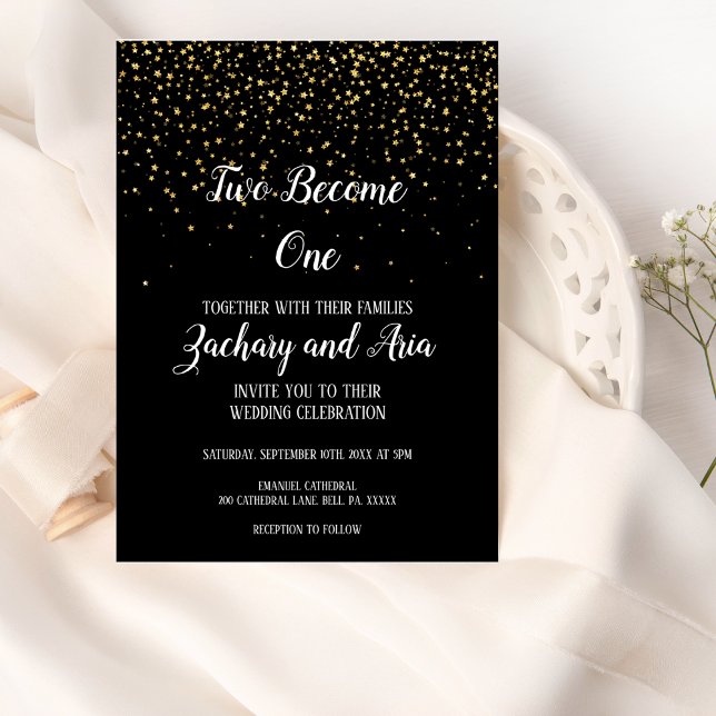 Gold Confetti auf Black Two wird eine Hochzeit Einladung (Von Creator hochgeladen)