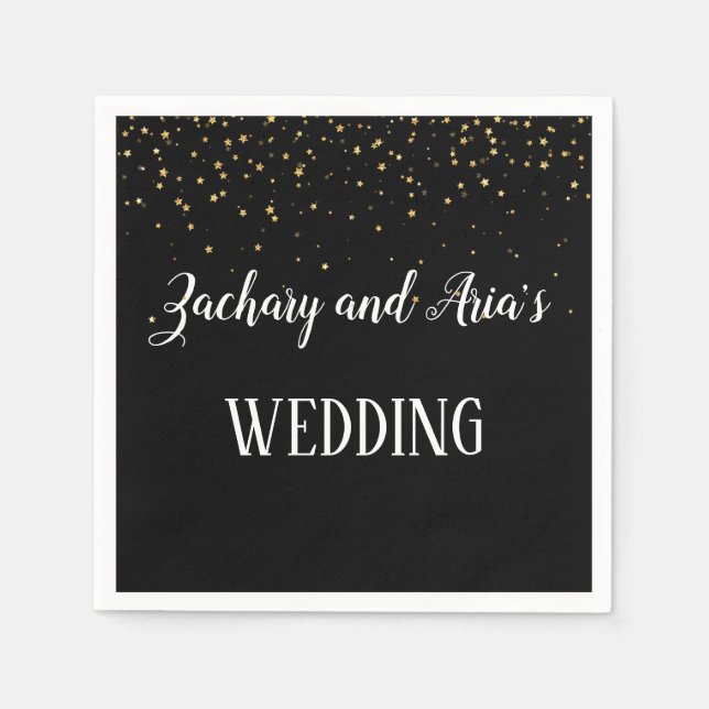 Gold Confetti auf Black Wedding Napkins Serviette (Vorderseite)