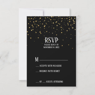 Gold Confetti auf der schwarzen RSVP-Karte RSVP Karte