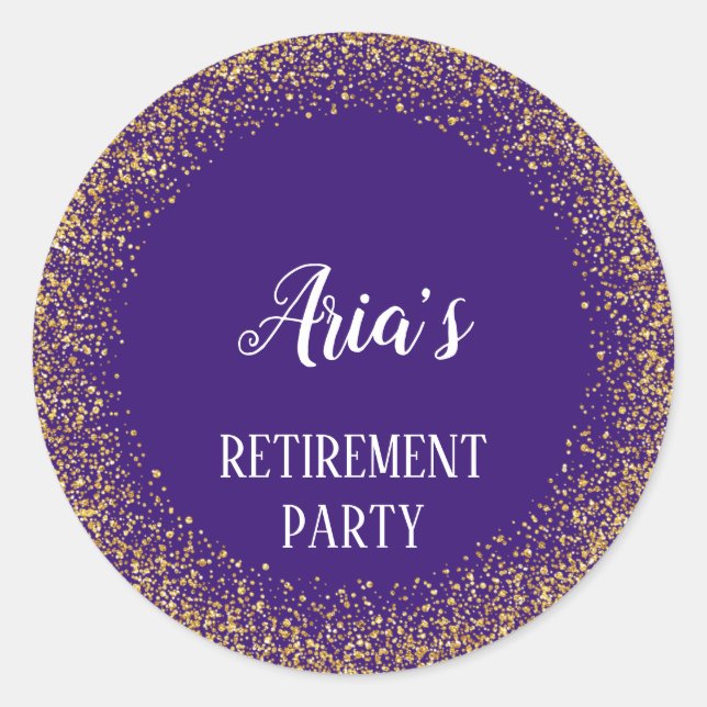 Gold Confetti auf Lila Party-Umschlag Aufklebern Runder Aufkleber (Vorderseite)