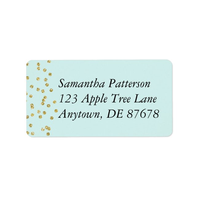 Gold Confetti auf Mint Green Adressaufkleber (Vorne)