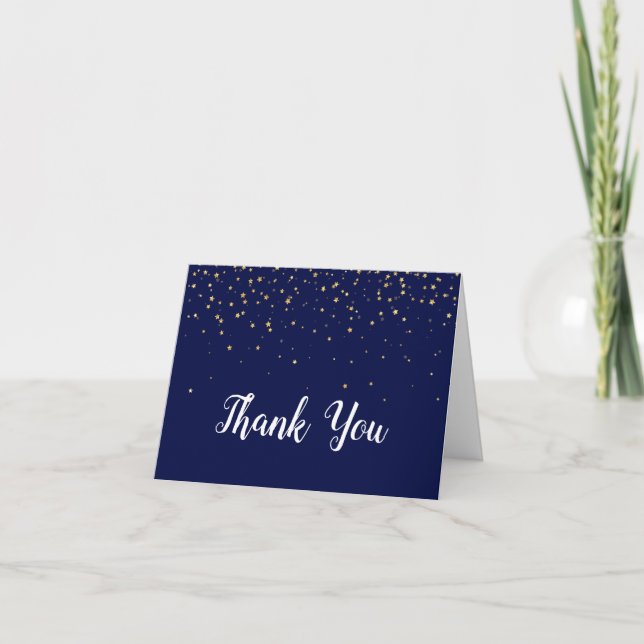 Gold Confetti auf Navy Blue Danke-Card Dankeskarte (Vorderseite)