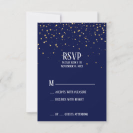 Gold Confetti auf Navy Blue RSVP Card